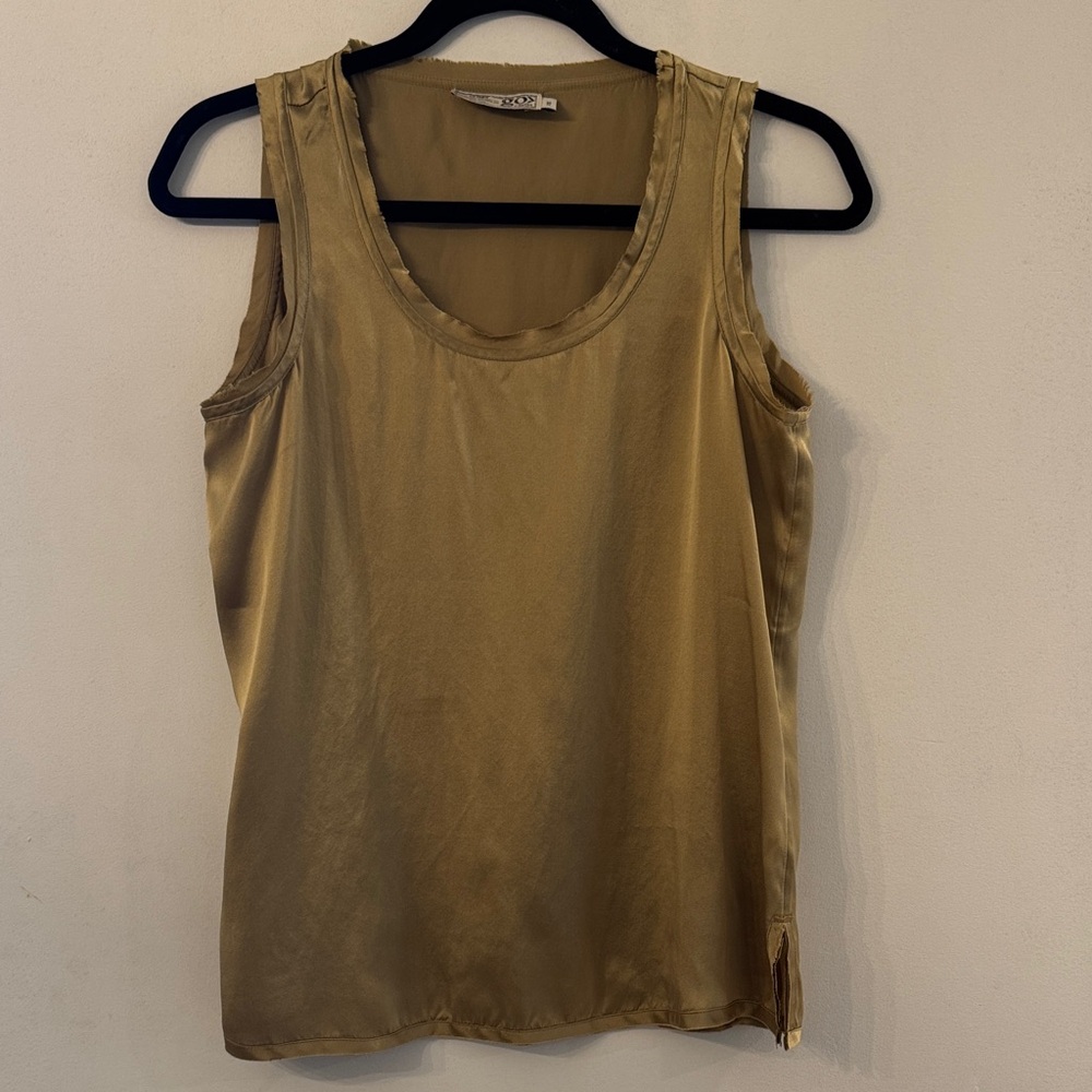 GO BY GO SILK Gold/Green 100% washable Silk Tank Top